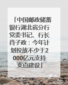 中国邮政储蓄银行湖北省分行党委书记、行长肖子政：今年计划投放不少于2000亿元支持支点建设