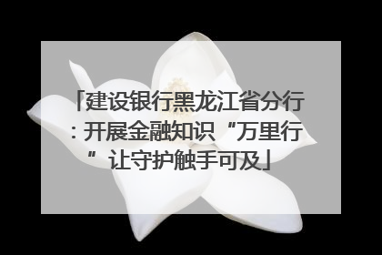 建设银行黑龙江省分行：开展金融知识“万里行”让守护触手可及